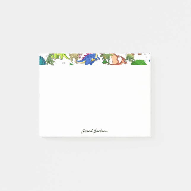 Niedlich Green Blue Funny Animal Dinosaurier Post-it Klebezettel (Vorderseite)