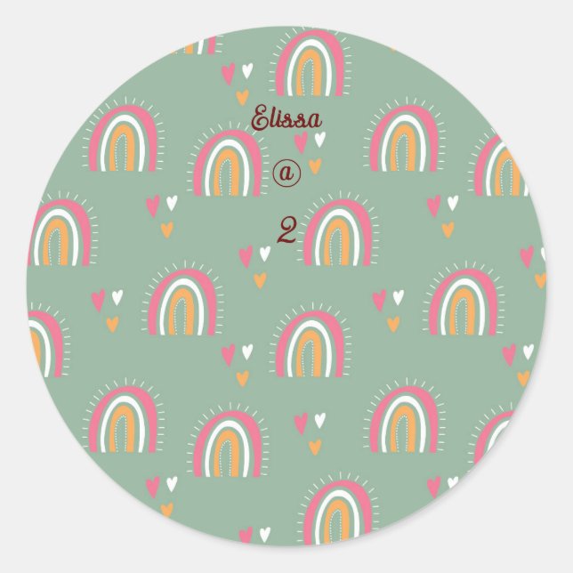 Niedlich Green Boho Rainbow Birthday Individuelle  Runder Aufkleber (Vorderseite)