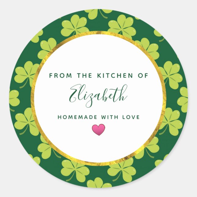 Niedlich Green Clover Kleeblatt Pattern Küche Runder Aufkleber (Vorderseite)