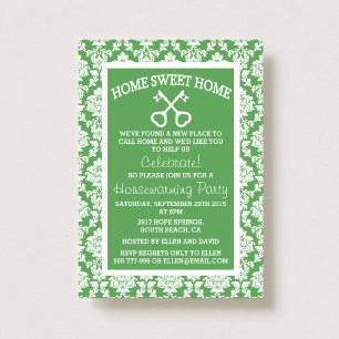 Niedlich Green Damask Zuhause Sweet Zuhause Housew Einladung