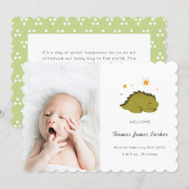 Niedlich Green Dinosaur Baby Birth Ankündigung