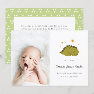 Niedlich Green Dinosaur Baby Foto Birth Ankündigung