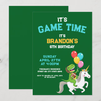 Niedlich Green Dinosaur Unicorn Football Kindergeb Einladung