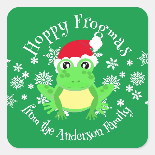 Niedlich Green Frosch Weihnachts-Weihnachtsmannmüt Quadratischer Aufkleber (Vorderseite)