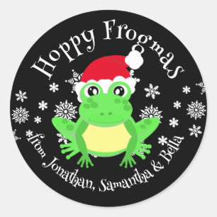 Niedlich Green Frosch Weihnachts-Weihnachtsmannmüt Runder Aufkleber