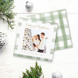 Niedlich Green Gingham Kariert Custom Foto Christm Feiertagskarte