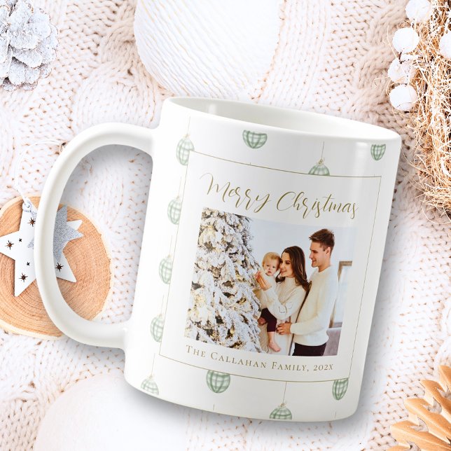 Niedlich Green Gingham Kariert Custom Foto Christm Kaffeetasse (Von Creator hochgeladen)
