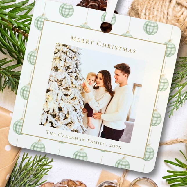 Niedlich Green Gingham Kariert Custom Foto Christm Ornament Aus Metall (Von Creator hochgeladen)