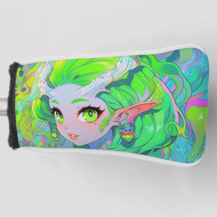 Niedlich Green Horned Wood Elf Anime Girl Golf Headcover