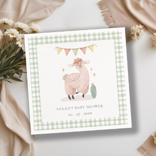 Niedlich Green Kariert Cactus Boho Llama Baby Show Serviette