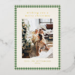 Niedlich Green Kariert Portrait Foto Weihnachten G Folien Feiertagskarte<br><div class="desc">Niedliches Green Gingham Kariertes Custom Foto Weihnachtsreise-Weihnachtskarte für ein Portrait/Vertikales Foto</div>