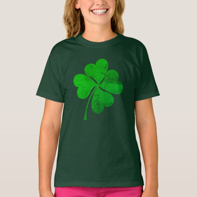 Niedlich Green Lucky 4 Blätter Clover St. Patrick' T-Shirt (Vorderseite)