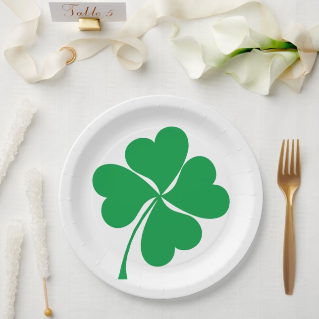 Niedlich Green Lucky 4 Blätter Herz Clover Kleebla Pappteller (Hochzeit)