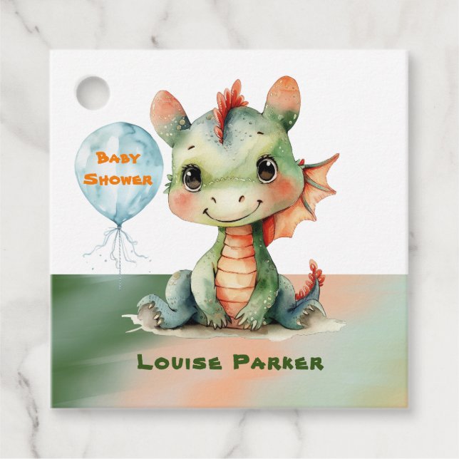 Niedlich Green Orange Dragon Boy Baby Dusche Viele Geschenkanhänger (Vorderseite)