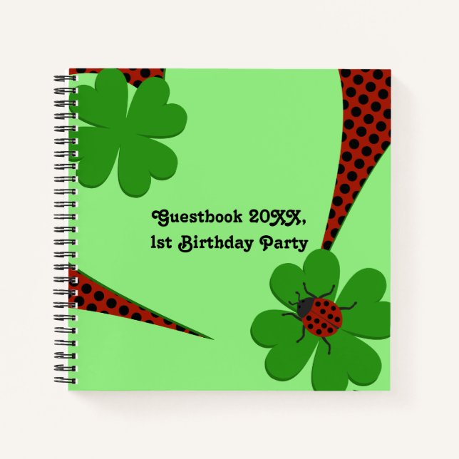 Niedlich Green Red Ladybug Birthday Party Gästebuc Notizbuch (Vorderseite)
