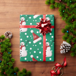 Niedlich Green Red White Snowman Weihnachtsgeschen Geschenkpapier