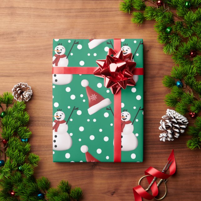 Niedlich Green Red White Snowman Weihnachtsgeschen Geschenkpapier (Feiertagsgeschenk)