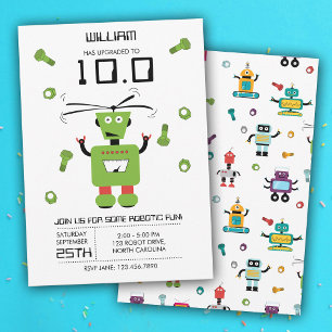 Niedlich Green Robot Theme Kids Roboter Geburtstag Einladung