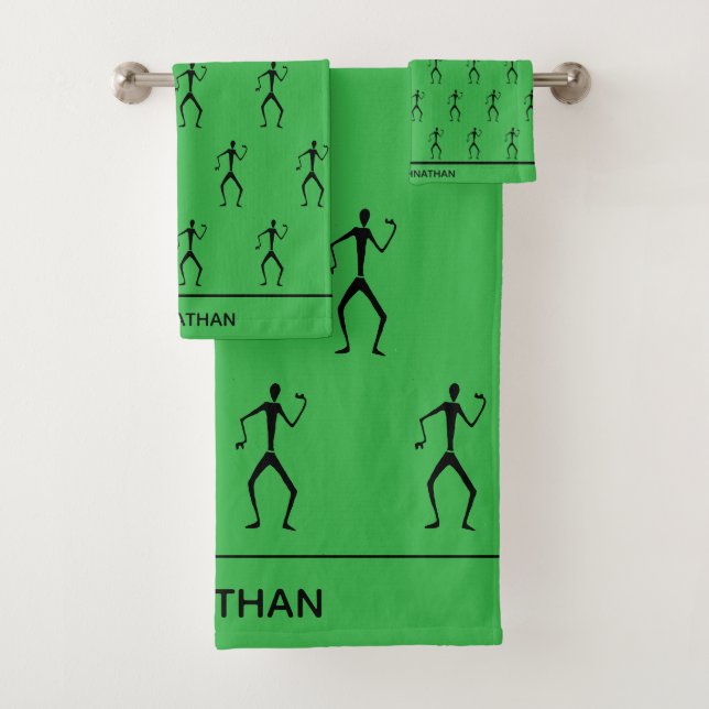 Niedlich Green, Stick Man Silhouette Tanzmuster Badhandtuch Set (Insitu)