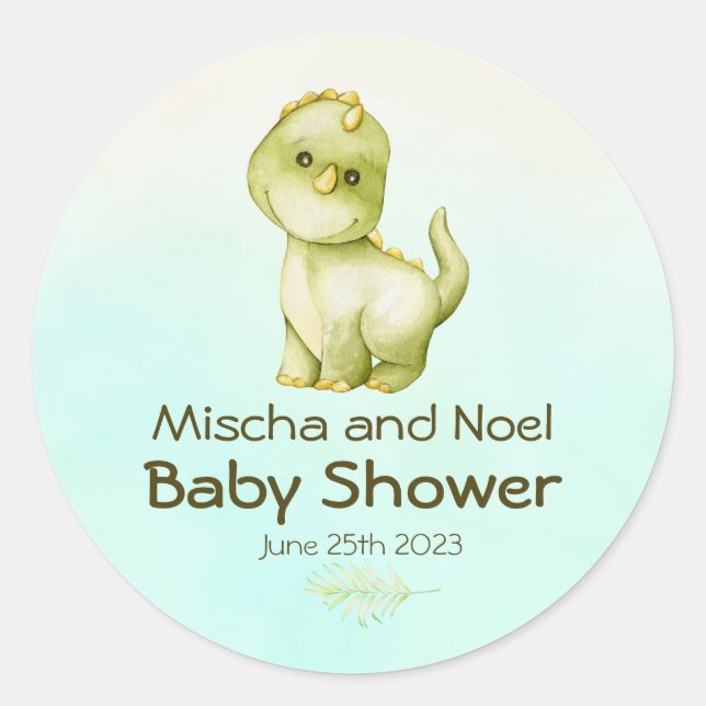 Niedlich Green T Rex Dinosaur Boys Baby Dusche Runder Aufkleber (Vorderseite)