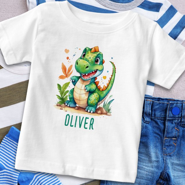 Niedlich Green Trex Dinosaurier Personalisiert Baby T-shirt (Von Creator hochgeladen)