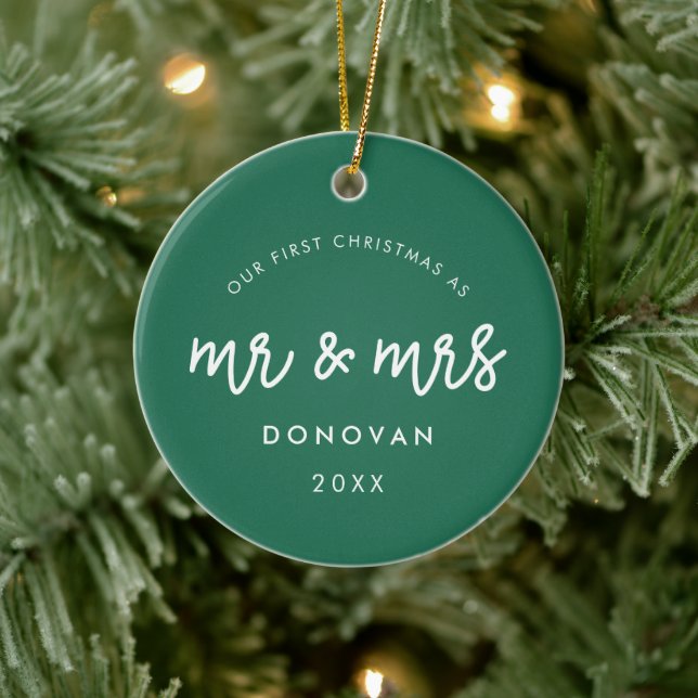 Niedlich Green Unser erstes WeihnachtsFoto Keramik Ornament (Baum)