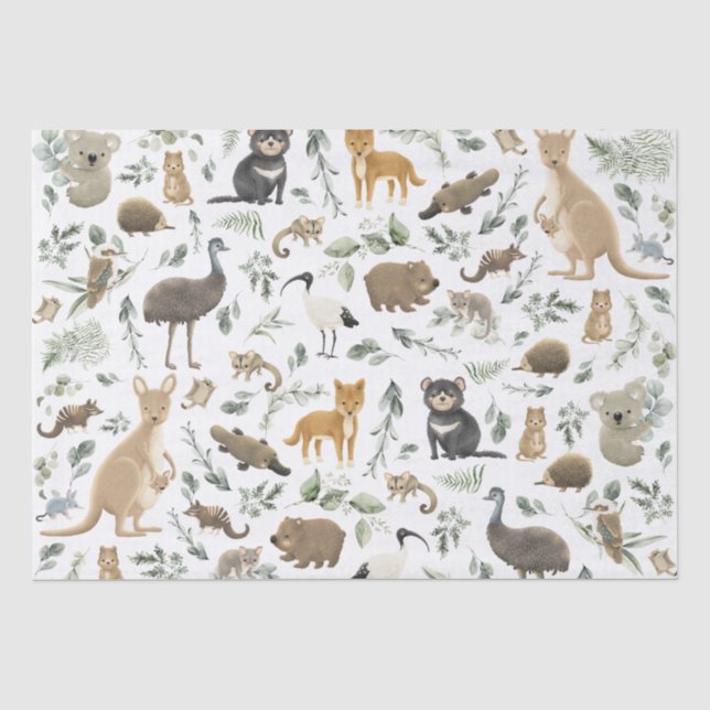 Niedlich Greenery Australian Animals Boy Baby Birt Seidenpapier (Vorderseite)