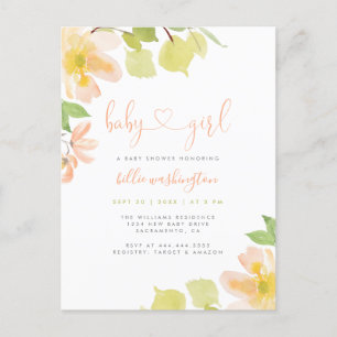 Niedlich Greenery Blush Blumenschrift Girl Babydus Einladungspostkarte