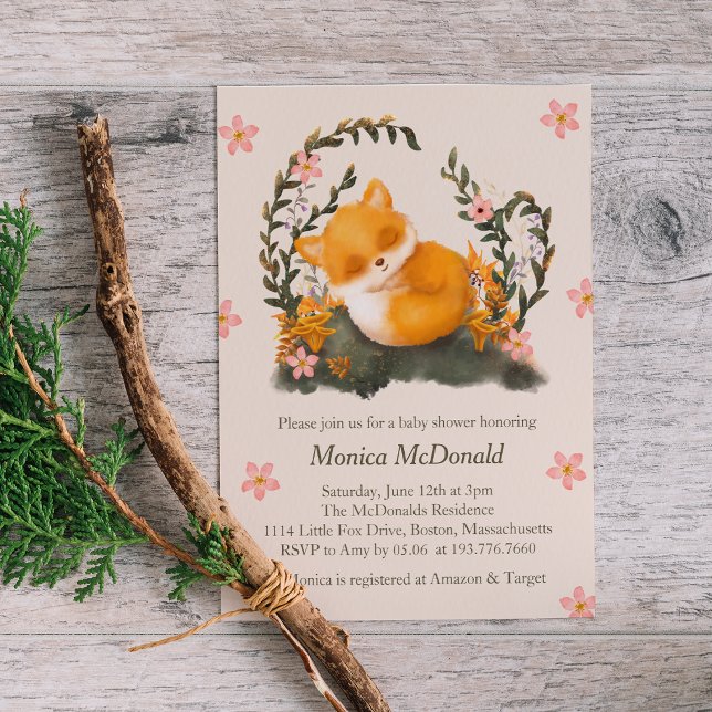 Niedlich Greenery Little Fox Babydusche Einladung (Von Creator hochgeladen)