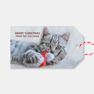 Niedlich Grey Tabby Cat Weihnachtsfeiertag Xmas Geschenkanhänger