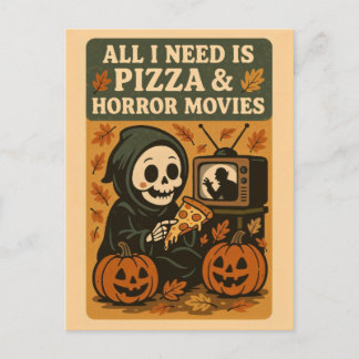 Niedlich Grim Sensenmann Pizza Funny Halloween Postkarte