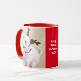 Niedlich Grinning Rentier Welpen Hund Red Christma Tasse