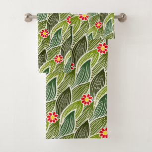 Niedlich Groovy Hippie Red Green Daisy Blumenmuste Badhandtuch Set