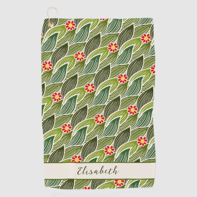 Niedlich Groovy Hippie Red Green Daisy Blumenmuste Golfhandtuch (Vorderseite)