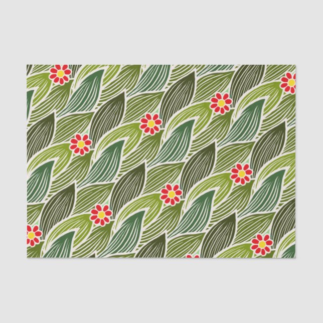 Niedlich Groovy Hippie Red Green Daisy Blumenmuste Seidenpapier (Vorderseite)