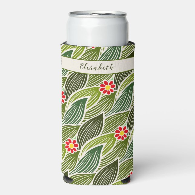 Niedlich Groovy Hippie Red Green Daisy Blumenmuste Selters Dosenkühler (Seltzer Vorderseite)