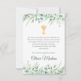 Niedlich Grüne Blätter Erste Kommune Spanisch Dankeskarte