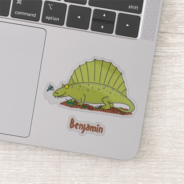 Niedlich-grüne Dimetrodon-Cartoon Aufkleber (Detail)