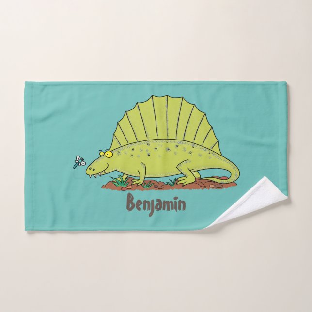 Niedlich-grüne Dimetrodon-Cartoon Badhandtuch Set (Handtuch)