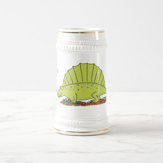 Niedlich-grüne Dimetrodon-Cartoon Bierglas (Mittel)