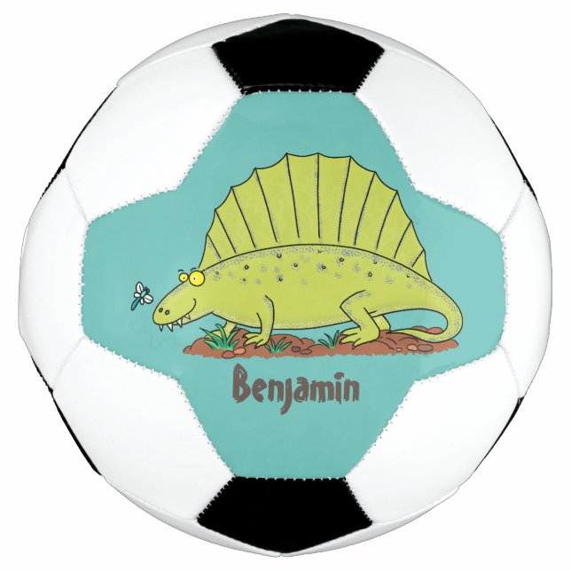 Niedlich-grüne Dimetrodon-Cartoon Fußball (Vorderseite)