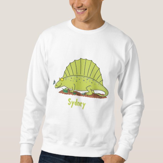 Niedlich-grüne Dimetrodon-Cartoon Sweatshirt (Vorderseite)