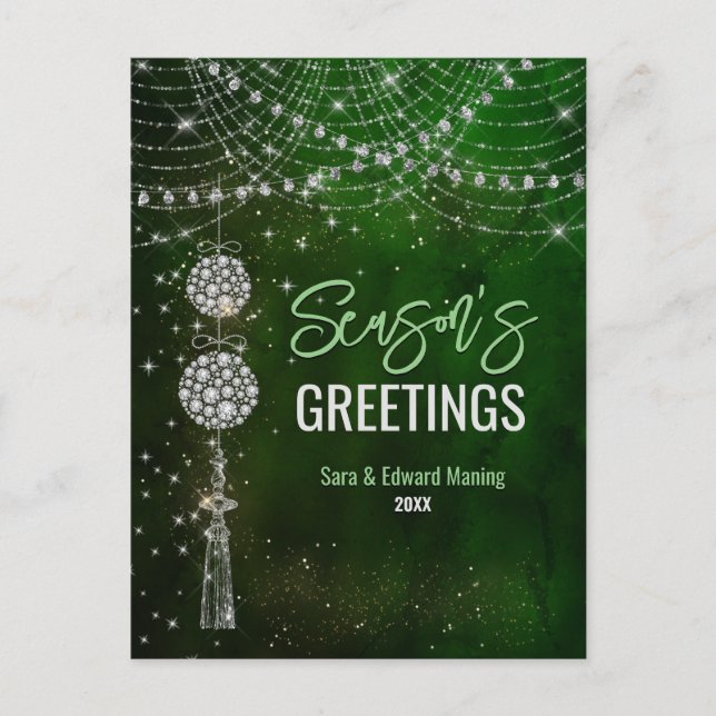 Niedlich-grüne Monogramm-Ornamente Weihnachten Postkarte (Vorderseite)