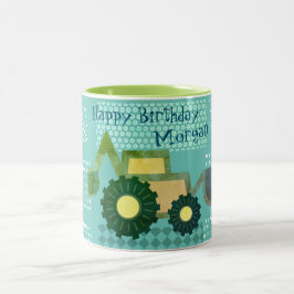 Niedlich grüner Aquamariner blauer Backhoe Kinderj Zweifarbige Tasse