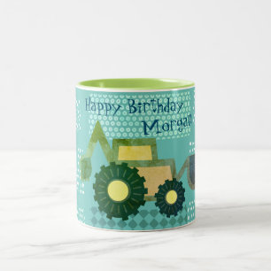 Niedlich grüner Aquamariner blauer Backhoe Kinderj Zweifarbige Tasse