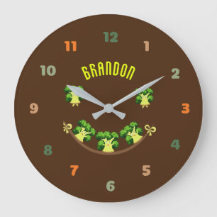 Niedlich-grüner Brokkoli Große Wanduhr