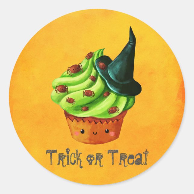 Niedlich-grüner Halloween-Cupcake Runder Aufkleber (Vorderseite)