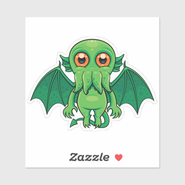 Niedlich grünes Cthulhu-Monster Aufkleber (Blatt)