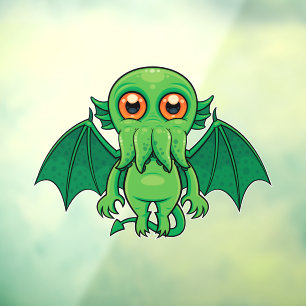 Niedlich grünes Cthulhu-Monster Fensteraufkleber