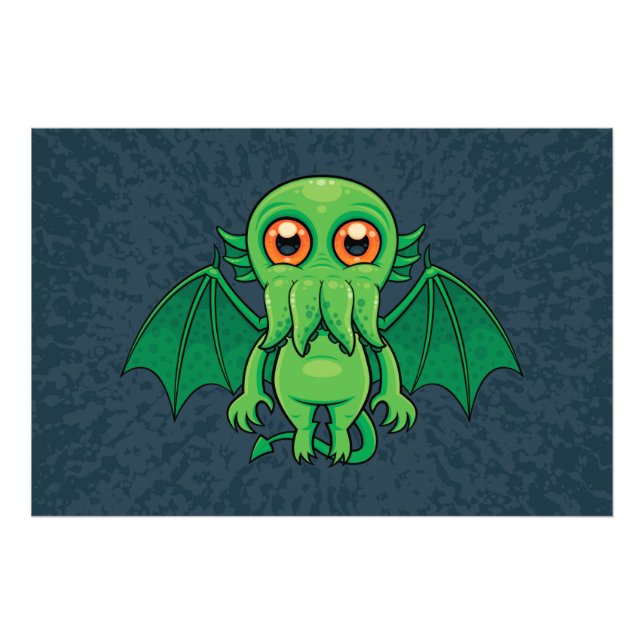 Niedlich grünes Cthulhu-Monster Fotodruck (Vorne)